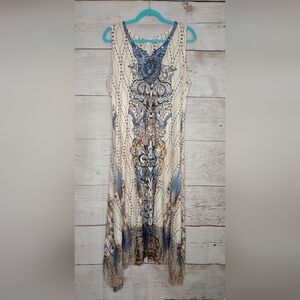 XL World Unity/One World Cream and Blue Resort Sleeveless Sundress